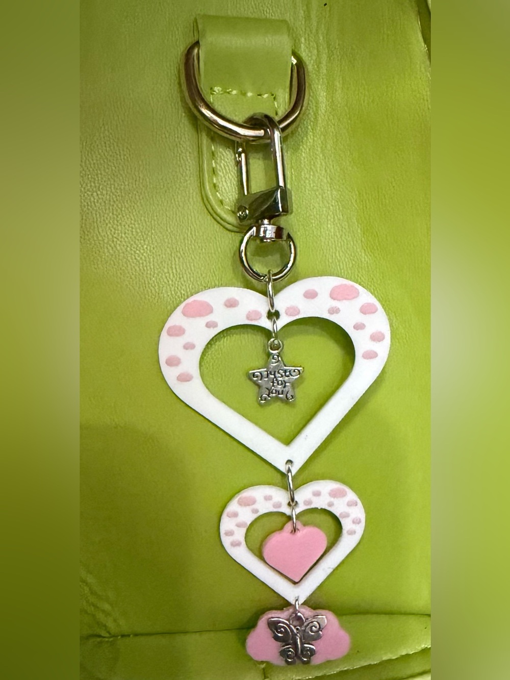 Hand Crafted White and Pink Heart Bag Charm